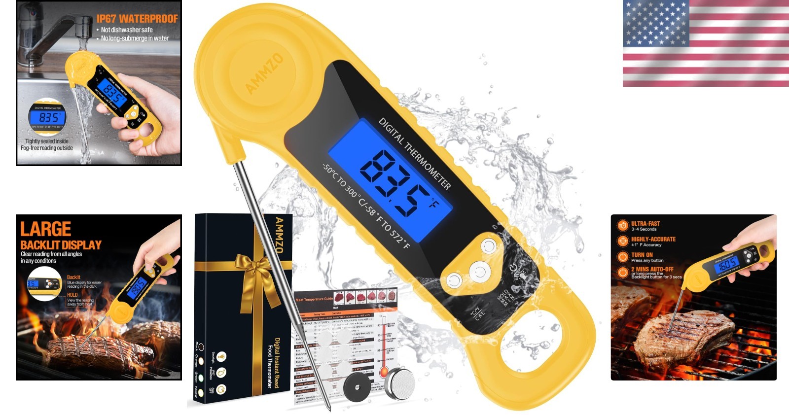 Instant Read Digital Meat Thermometer - Waterproof with Backlight for Precise...