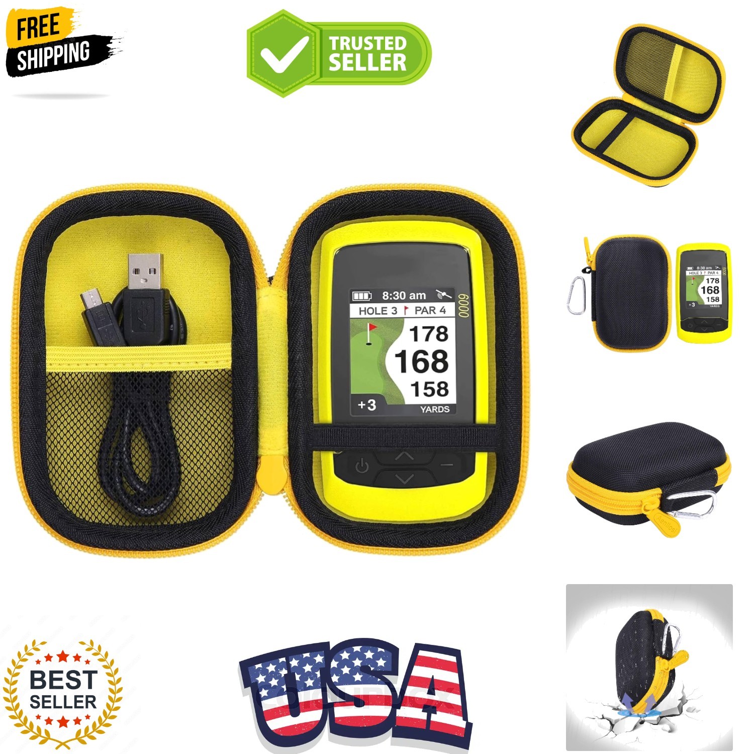 Hard Carrying Case Compatible with Izzo Swami 6000 Golf Yellow