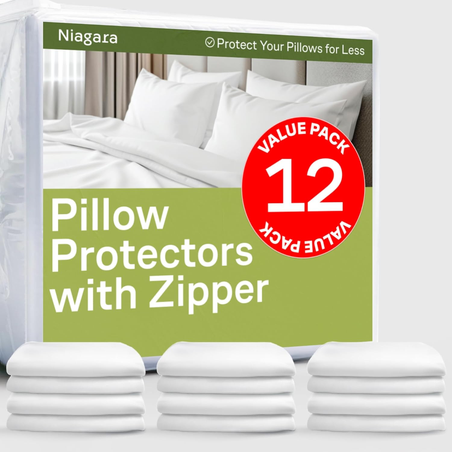 Ultra Soft Pillow Protectors with Zipper King Size - Set of 12 Breathable Pillow