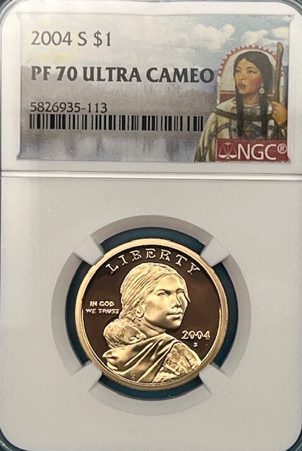 2004-S Sacagawea $1 NGC PF 70 Ultra Cameo Sacagawea label