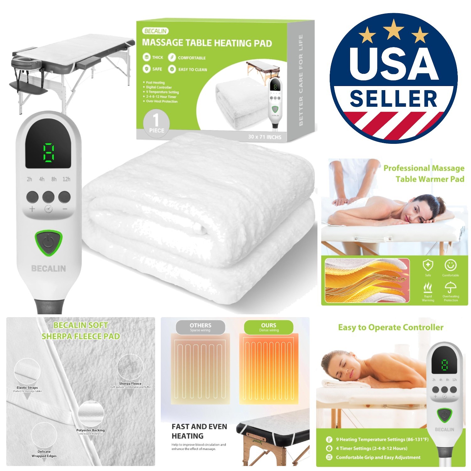 Luxury Massage Table Warmer Pad - 9 Heat Settings with Timer & Safety Features
