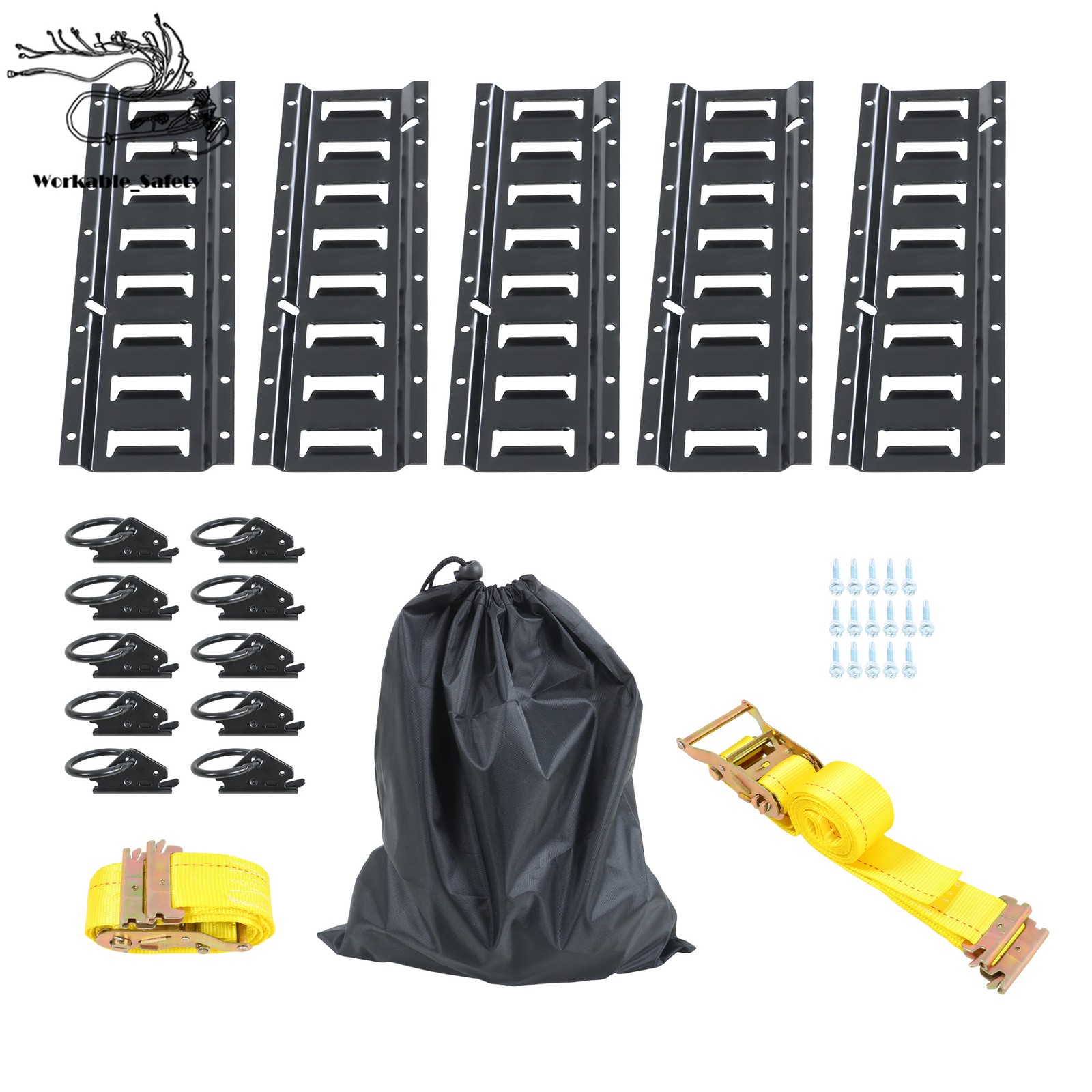 18 Pack 1.3' E-Track Rail Set, Black Powder Coated Finish For Trailers & Vans