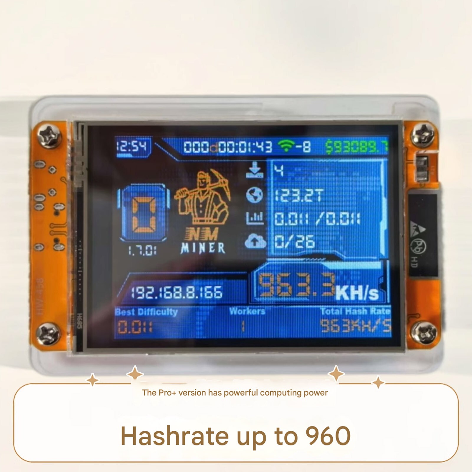 NMMiner 2.8 inch 1000K Hashrate BTC Solo LotteryCrypto Bitcoin Miner Solo MinibG