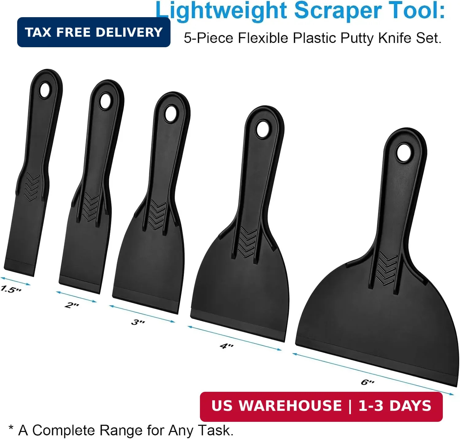 Plastic Putty Knife, Flexible Plastic Scraper Tool for Spackling, Multi-Size Pai