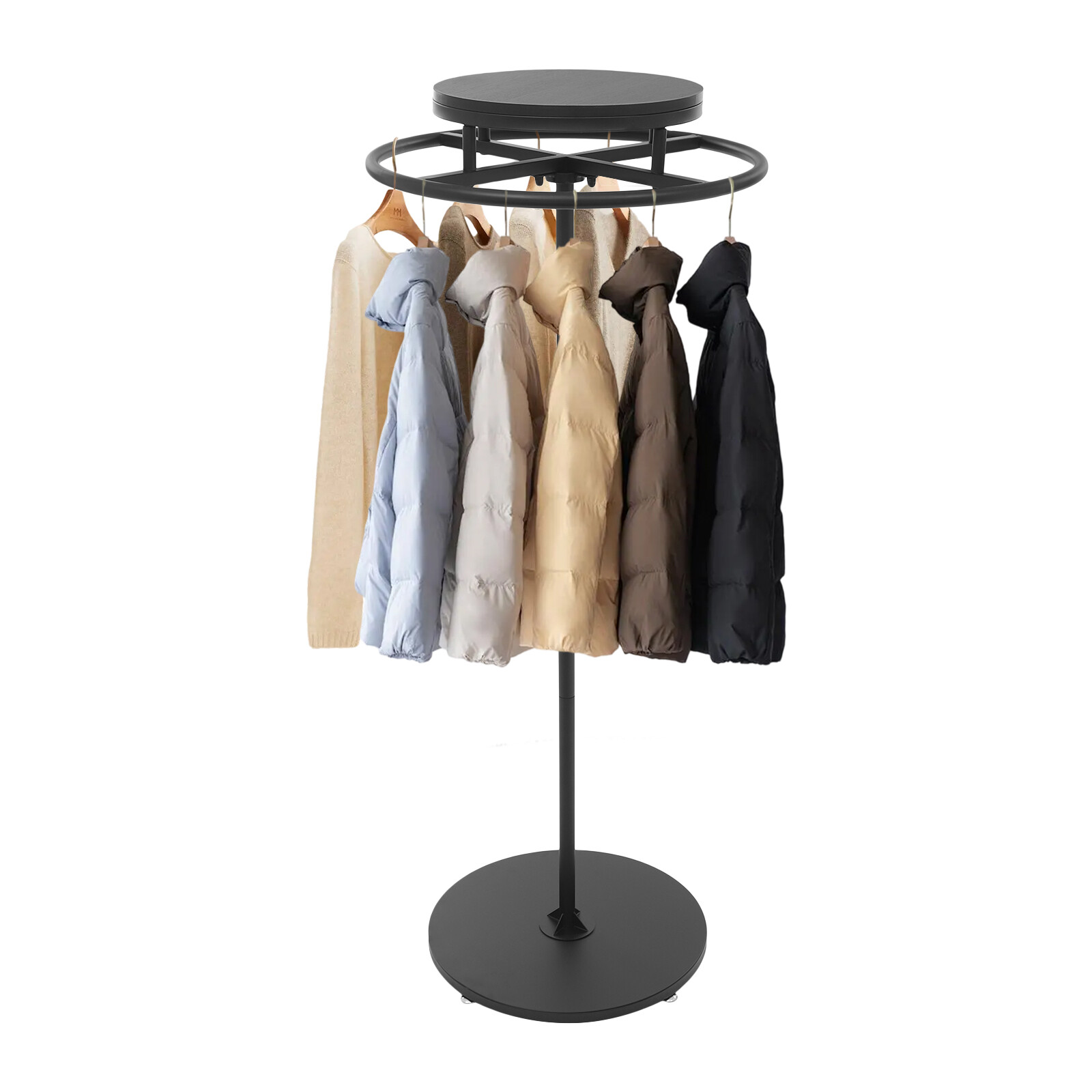 Round Clothing Rack Floor Standing Clothes Hanging Rack Garment Display black