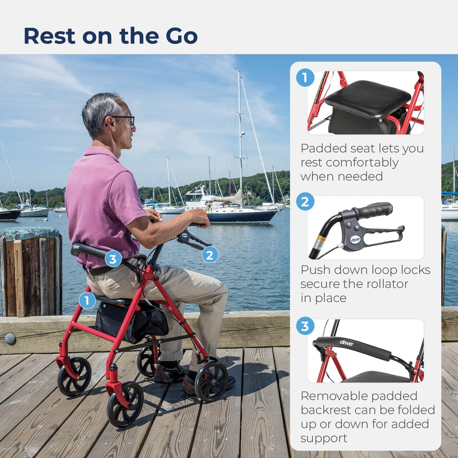 Medical Adult Rollator Walker Portable Folding Chair Seat for Handicap Disabled