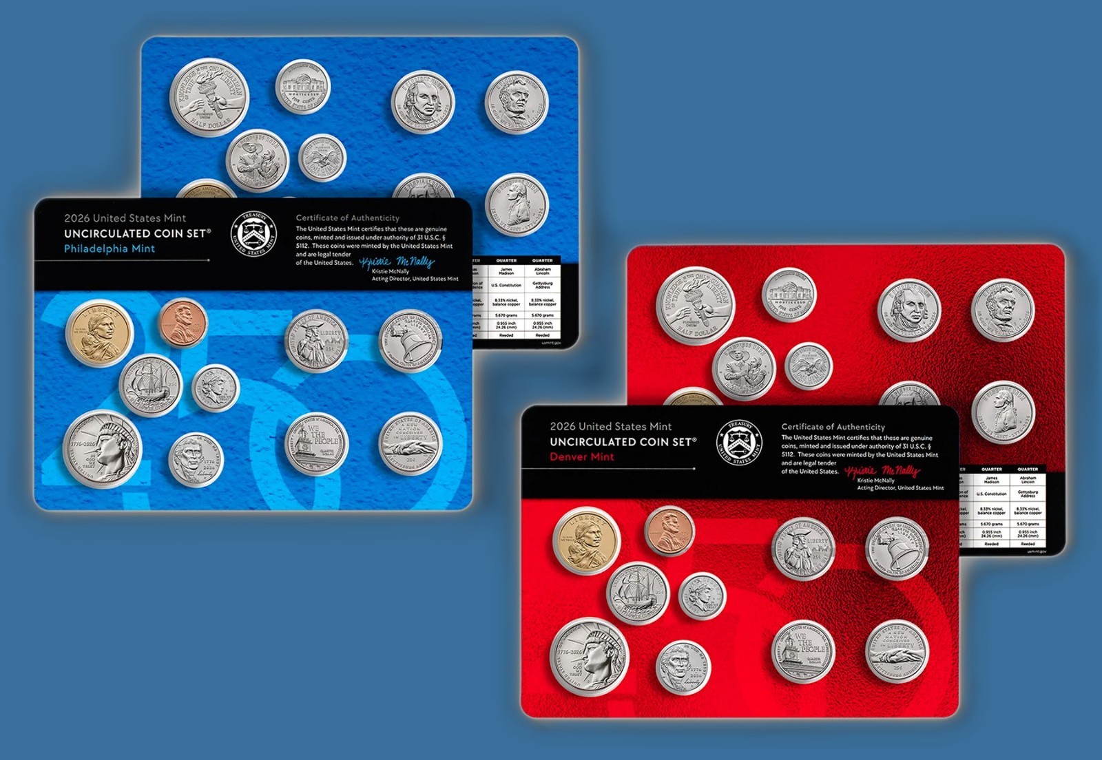 2026 US MINT UNC COIN SET-SEALED & 1975 UNC COIN SET w/ 1776-1976 IKE, JFK, GW