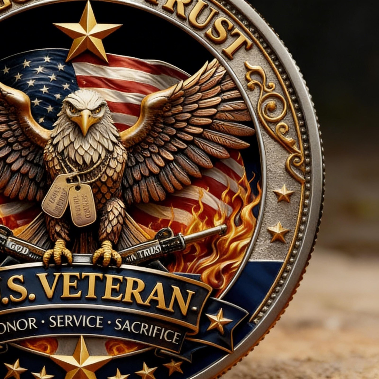 USA Veteran Commemorative Coin 250 Years Freedom Eagle Battlefield Cross