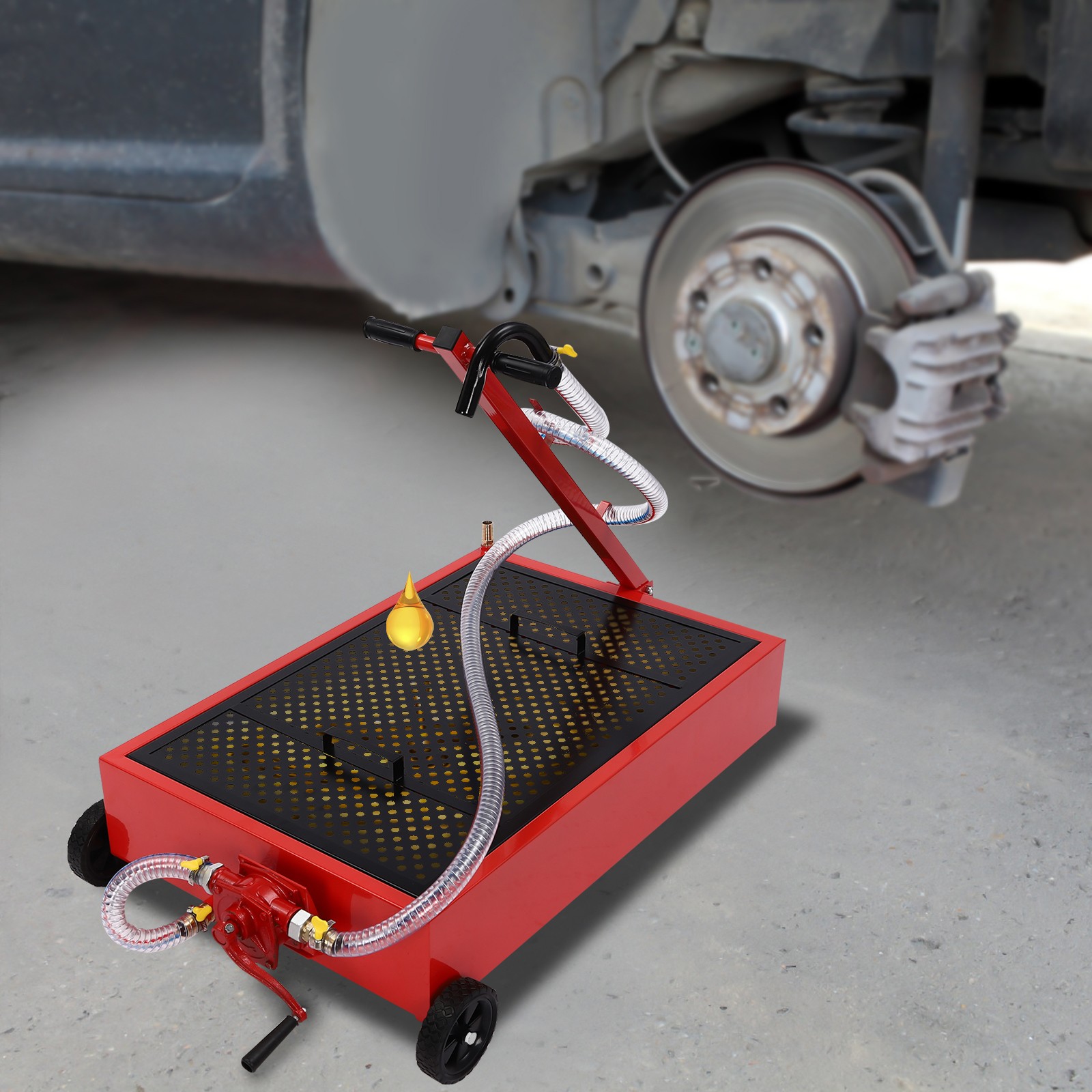 20 Gallon Oil Drain Pan Low Profile with  and Wheels Car Truck