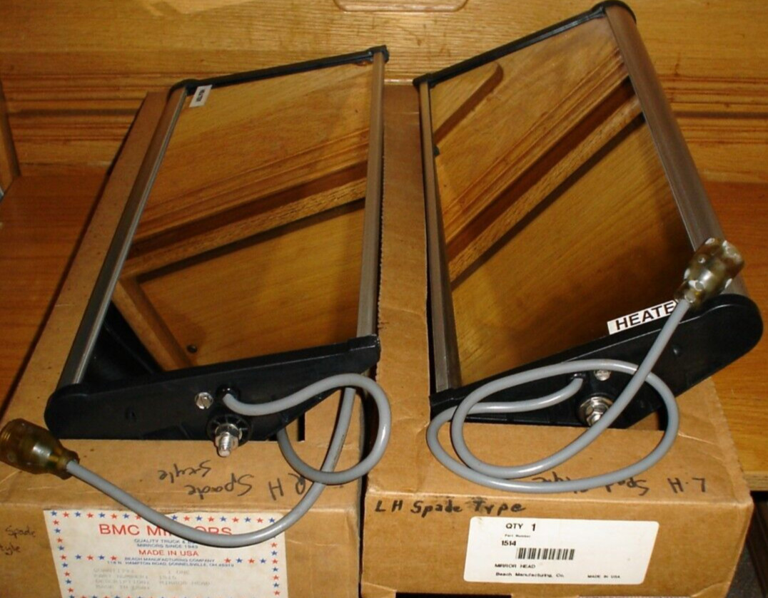 New BMC Mirrors Beach MFG 1514 & 1515 Heated Mirror Head RH & LH Side Set NOS