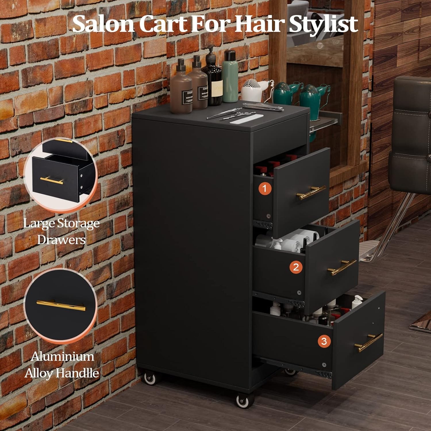 Hair Salon Storage Tool Cart Space Saving Salon Station Trolley Cart for Barber