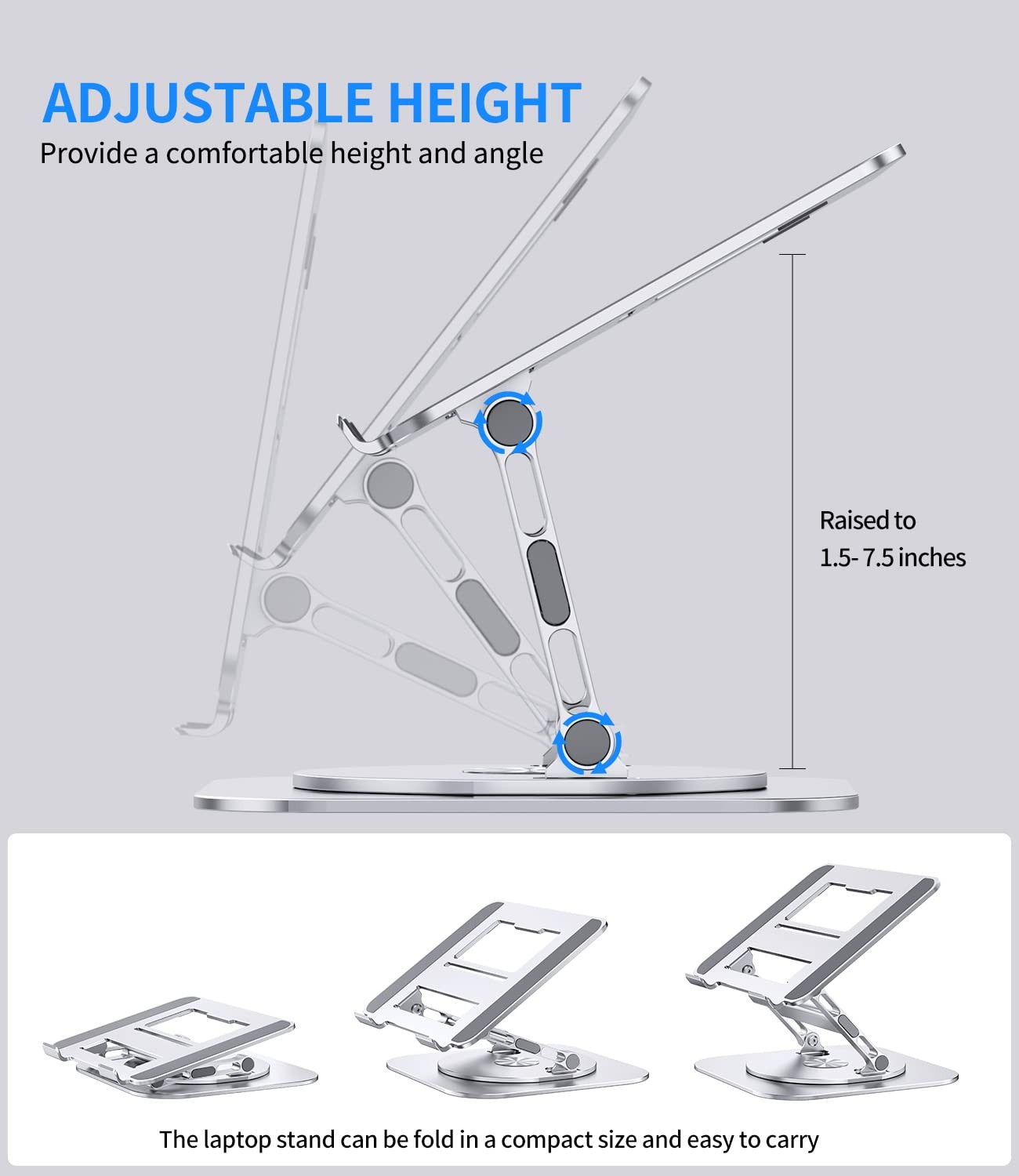 Adjustable Laptop Stand with 360 Rotating Base, Stable Computer Stand for Lap...