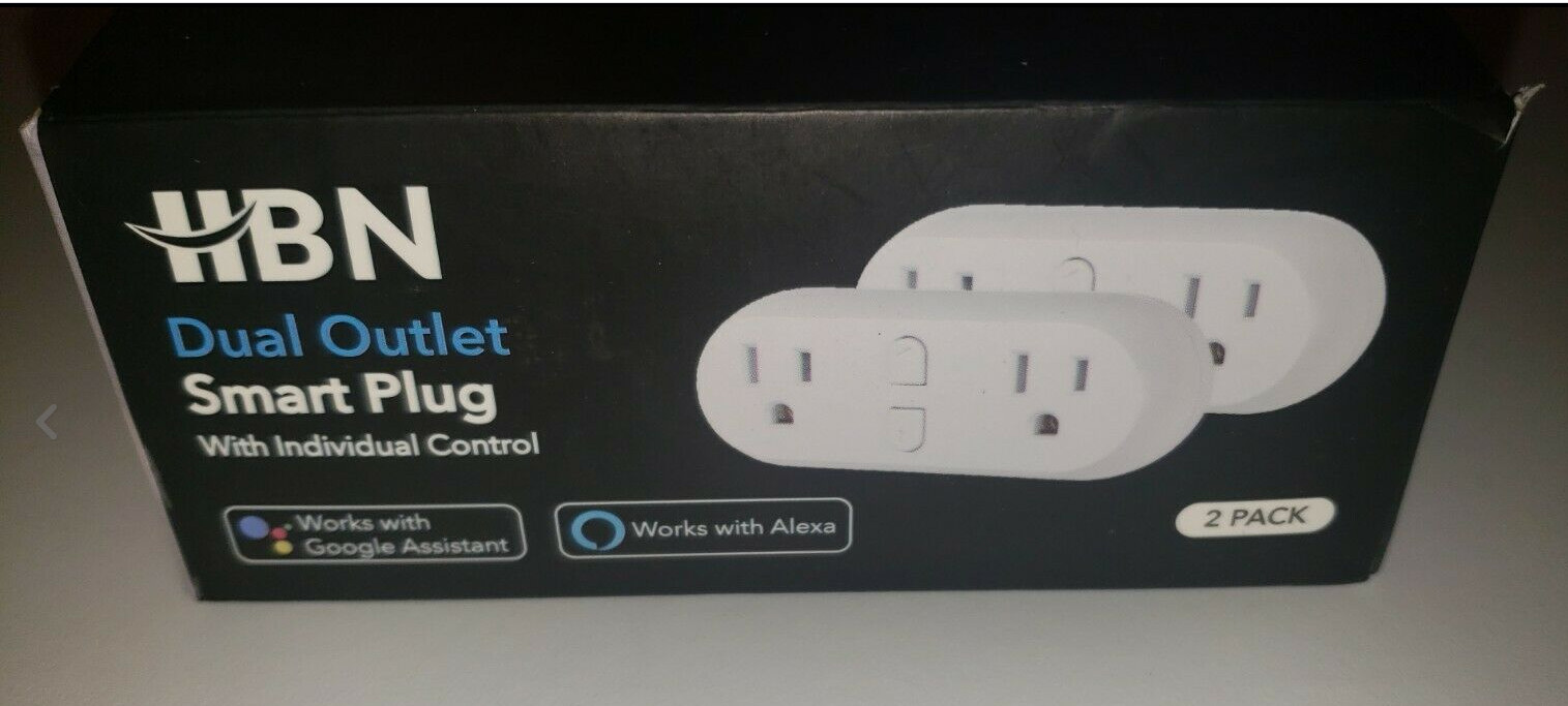 HBN Smart WiFi Dual Outlet Smart Plug Alexa and Google Assistant 2.4 Ghz 2 pack