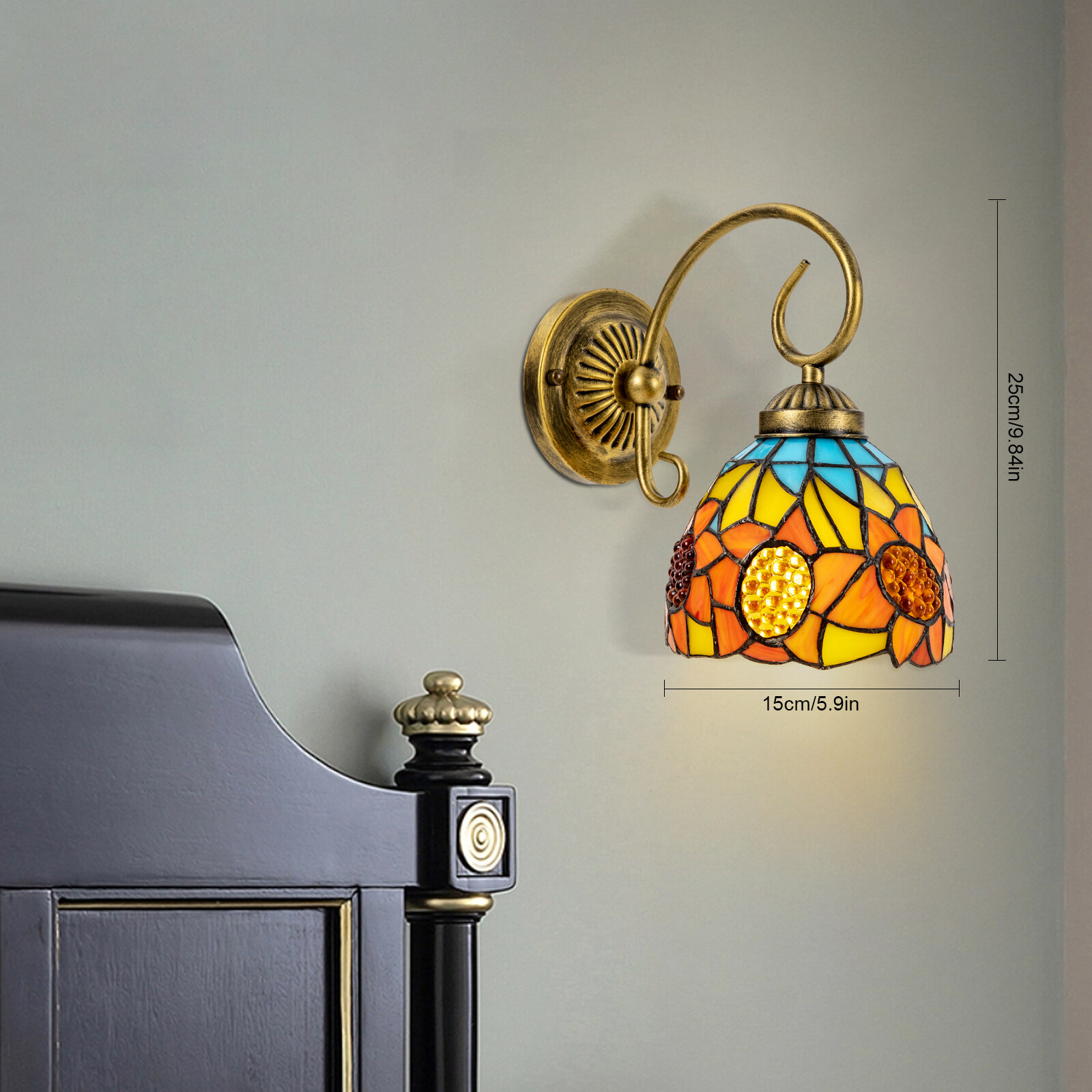110V Wall Sconce Lamp Tiffany Vintage Stained Glass Wall Light Indoor E26