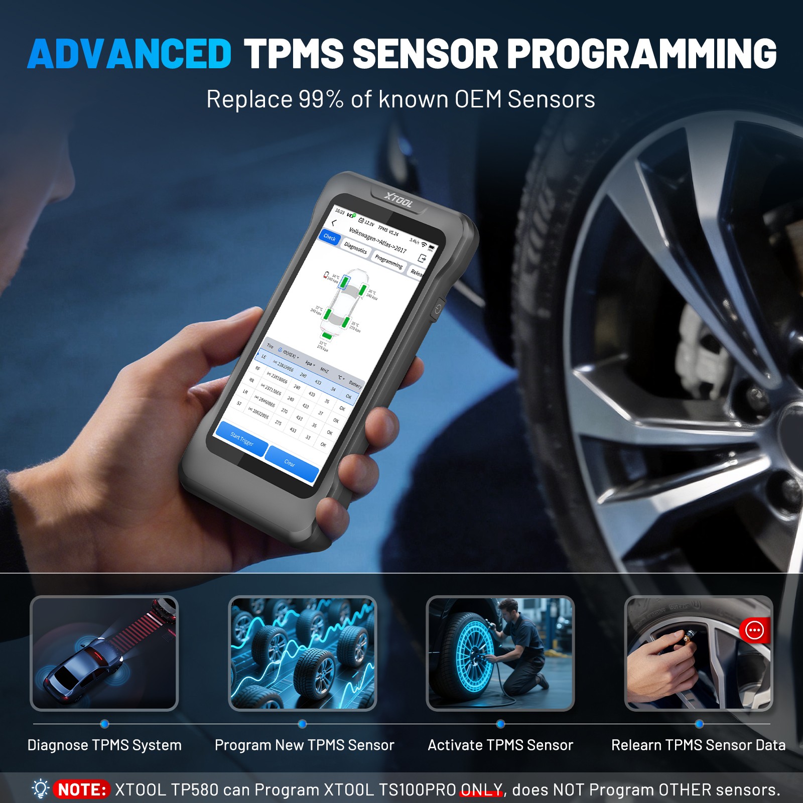2026 XTOOL TP580 Auto Diagnostic Scanner TPMS Relearn TS100 PRO Programming Tool