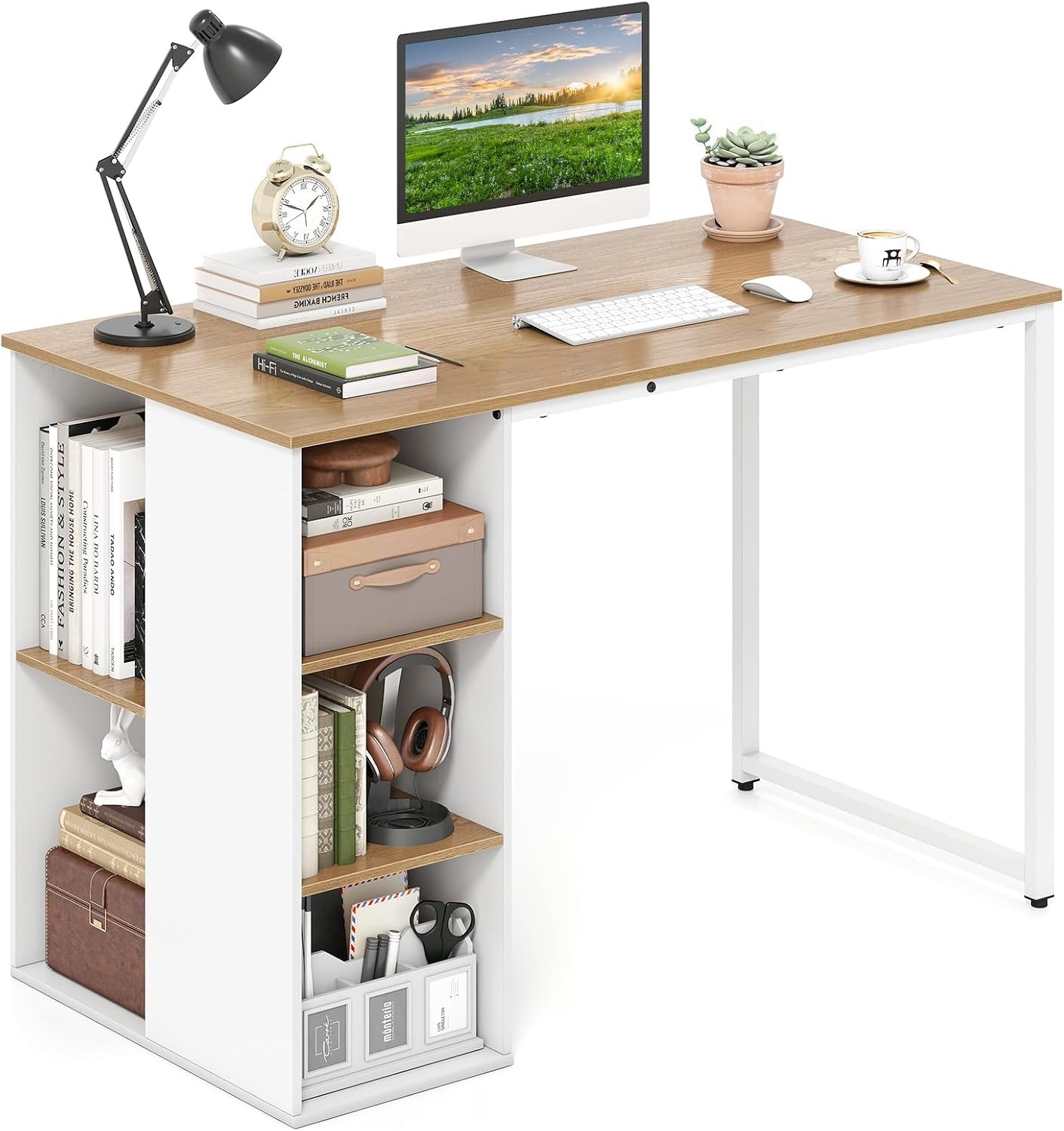 Computer Desk with Storage Shelves, 45 Inch Modern Home Office Desk with 5