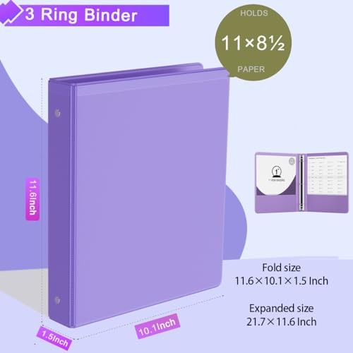 2-Inch Binder 3 Ring, Round Ring with 2 Interior Pockets, 2 in Binder 4 Pack