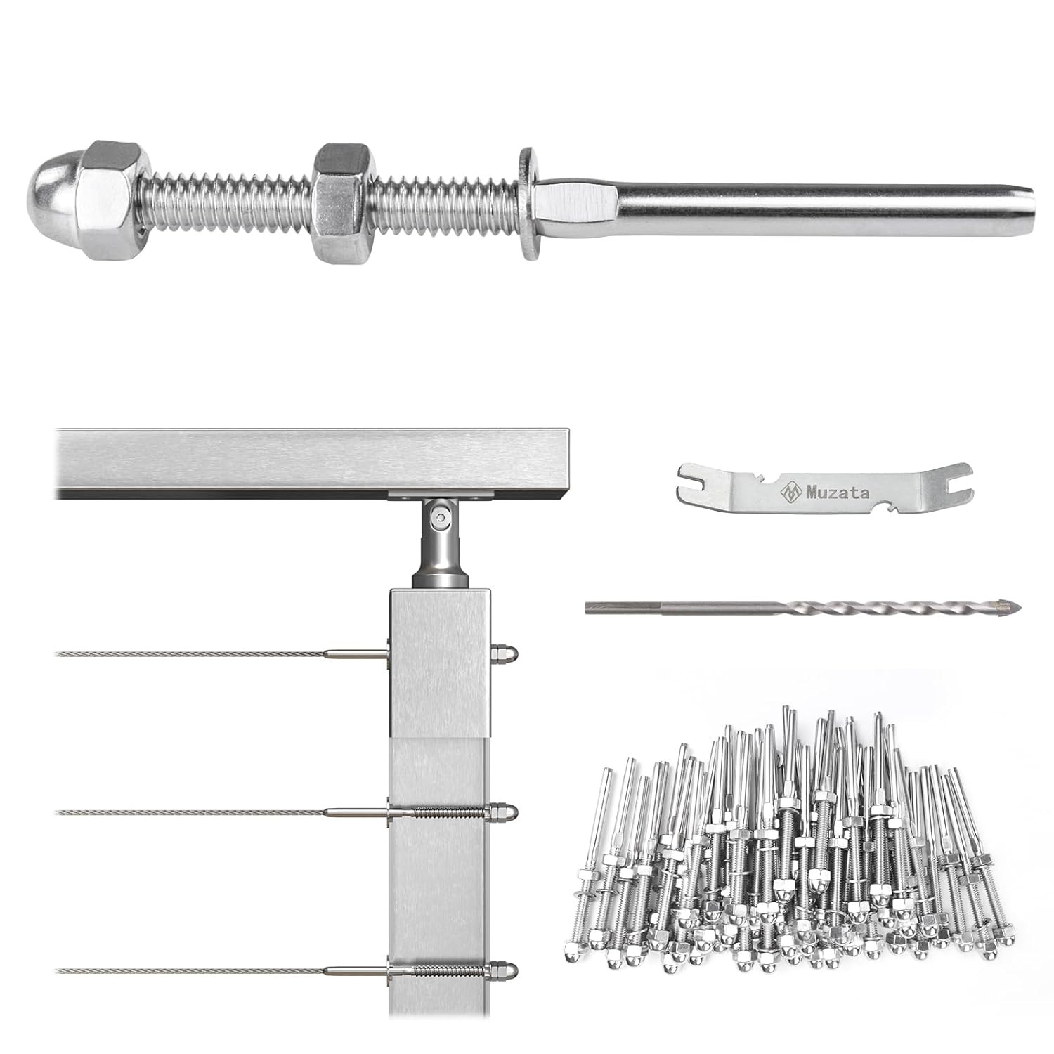 Muzata 60 Pack 1/8" Cable Railing Hardware For 2"x2" Post, Silver