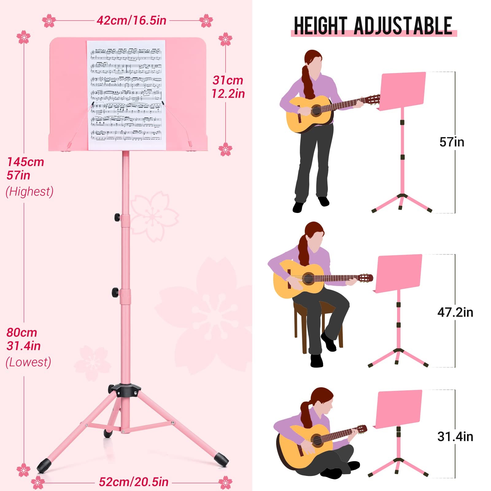 Sheet Music Stand Tabletop Solid Back Book Note Laptop Tablet Bag Pink CY0194