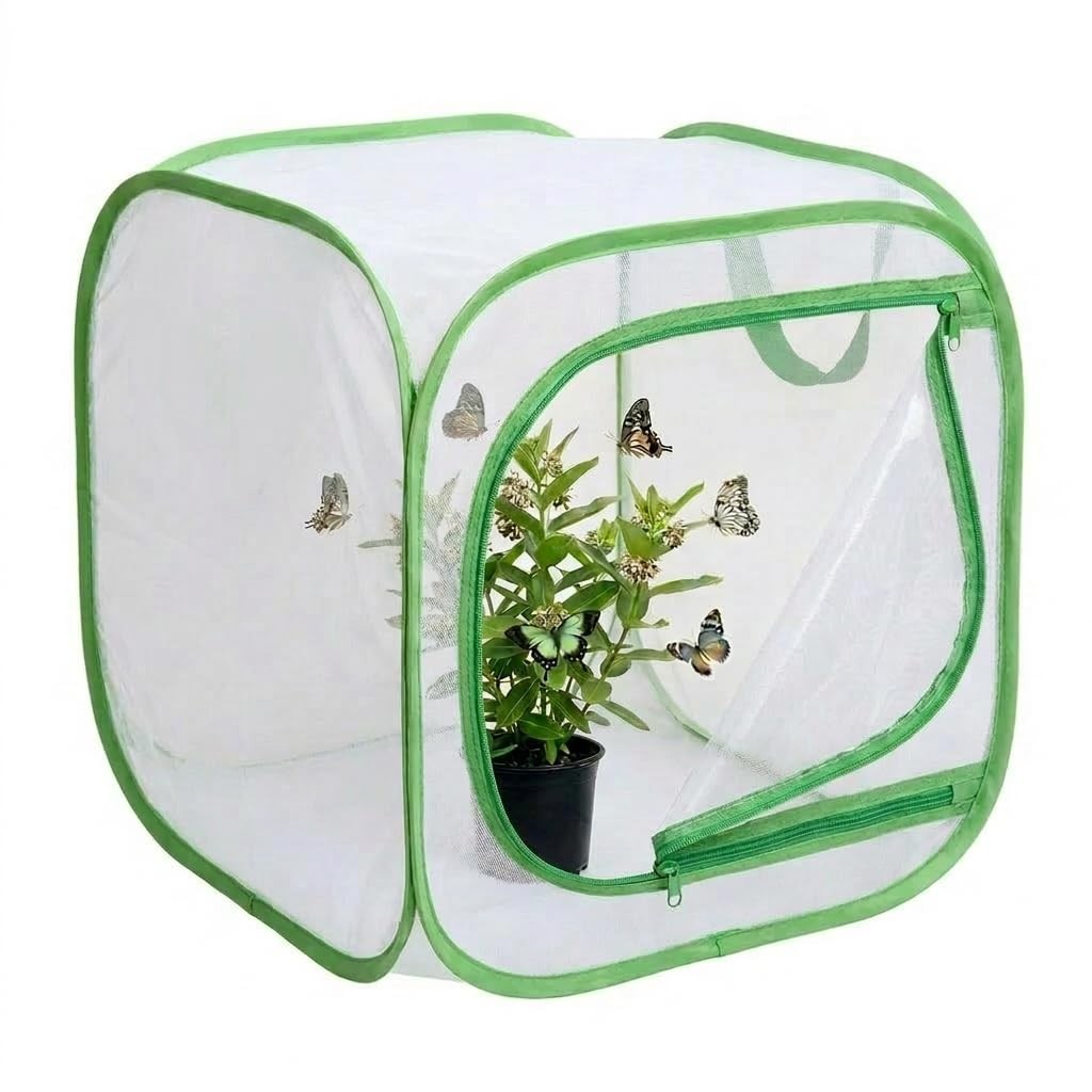 Insect & Butterfly Habitat Cage, Portable Pop-Up Terrarium with Mesh Sides, B...