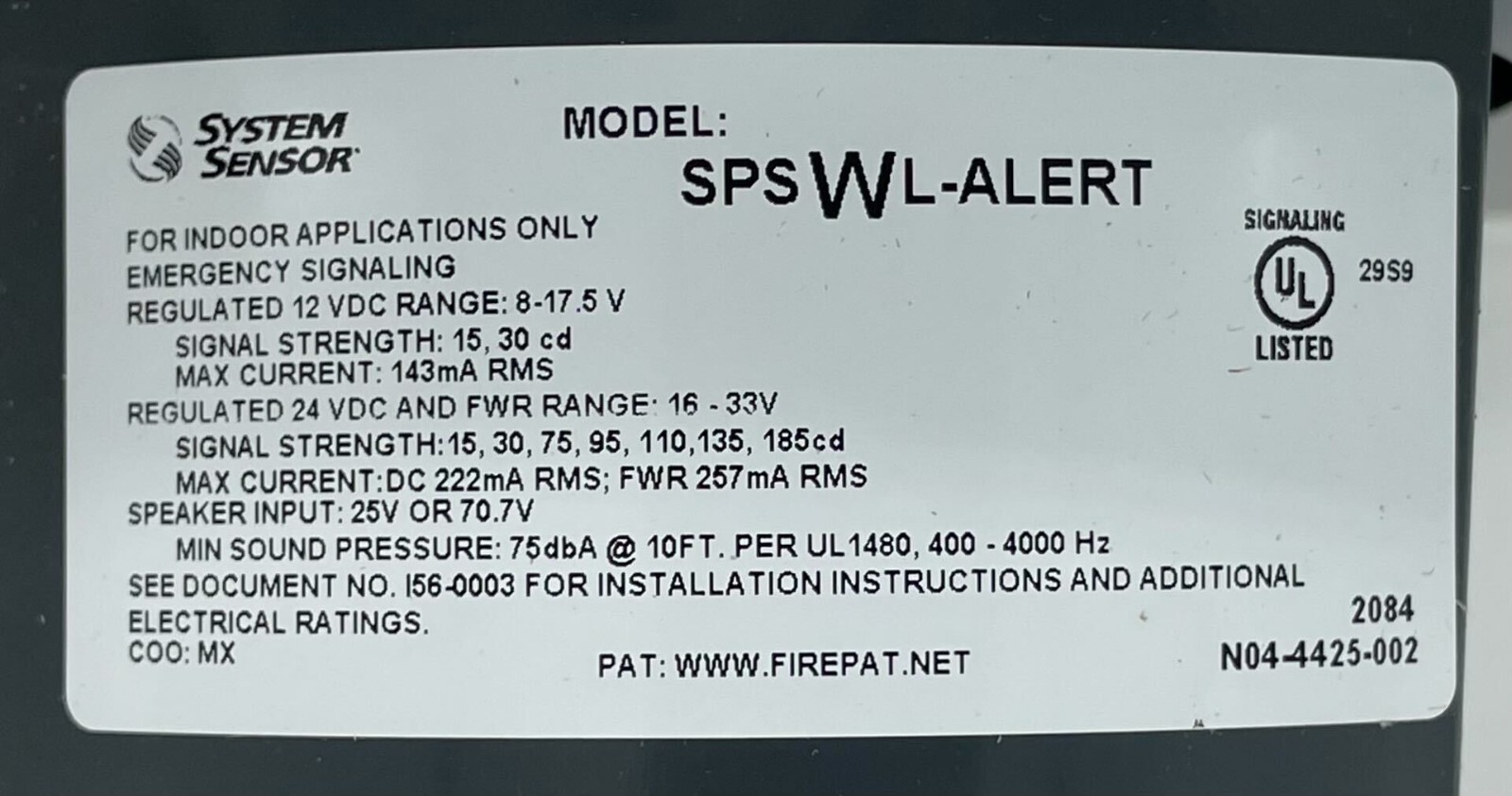 System Sensor SPSWL-ALERT - Same Day Shipping (SEALED)