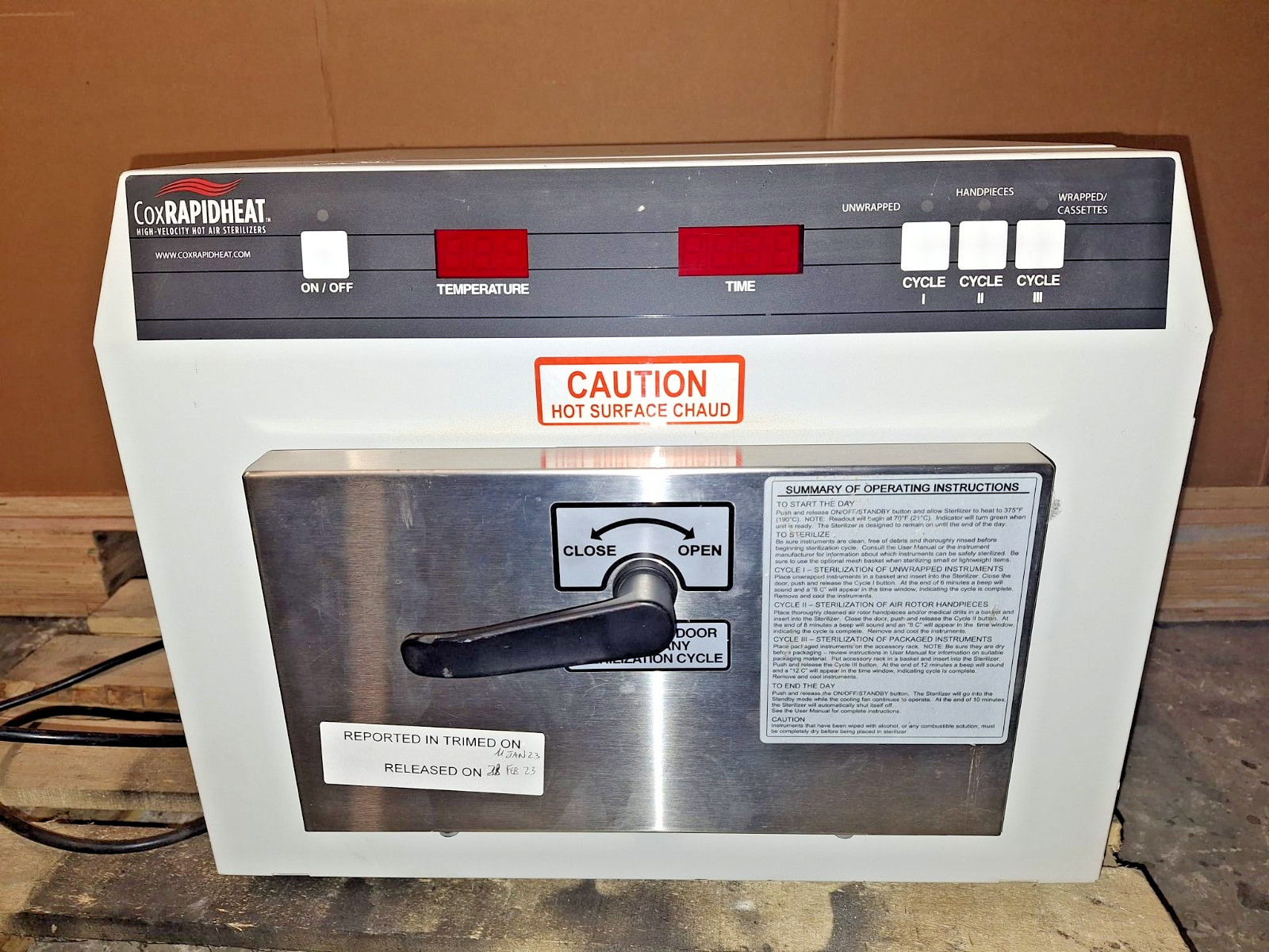 CPAC EQUIPMENT COX RAPID HEAT HIGH-VELOCITY HOT AIR STERILIZER MODEL 6000 - 230V