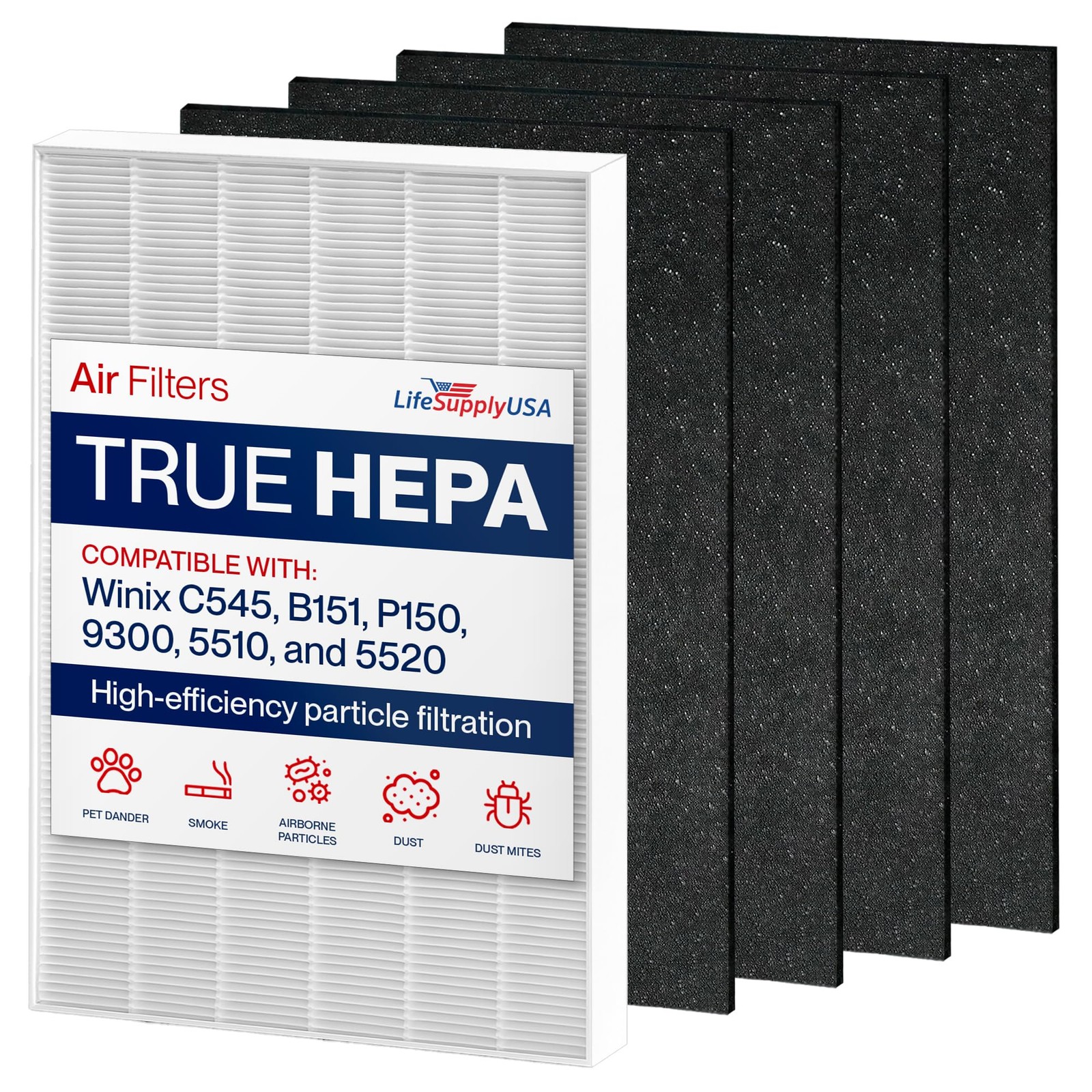 C545 HEPA Replacement Filter Compatible with Winix Air Purifier, HEPA + 2 Car...