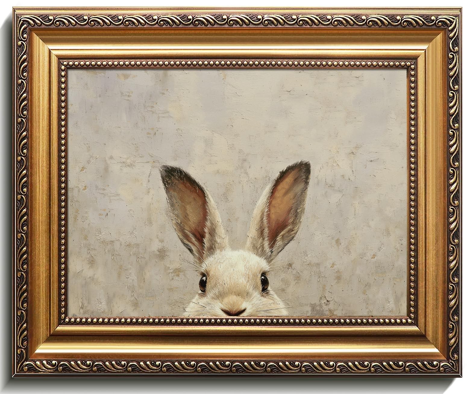 Uniro Vintage Gold Framed Wall Art, Easter Bunny Art 12"L x 9"W,