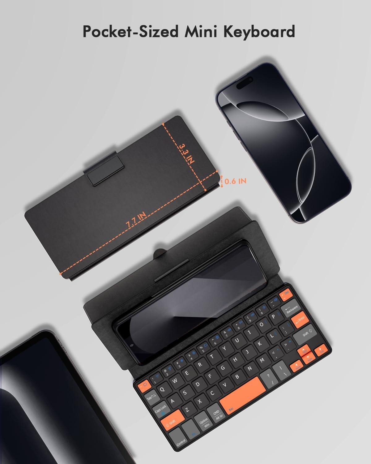 Doohoeek Universal Bluetooth Mini Keyboard, Wireless Compact Keyboard Orange
