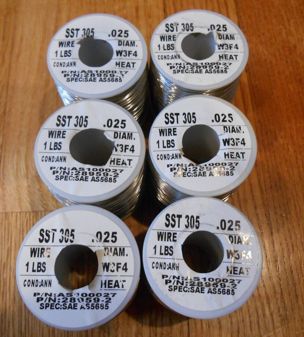 6 Rolls of Aviation 305 Stainless Steel Aircraft Lock/Safety Wire - .025