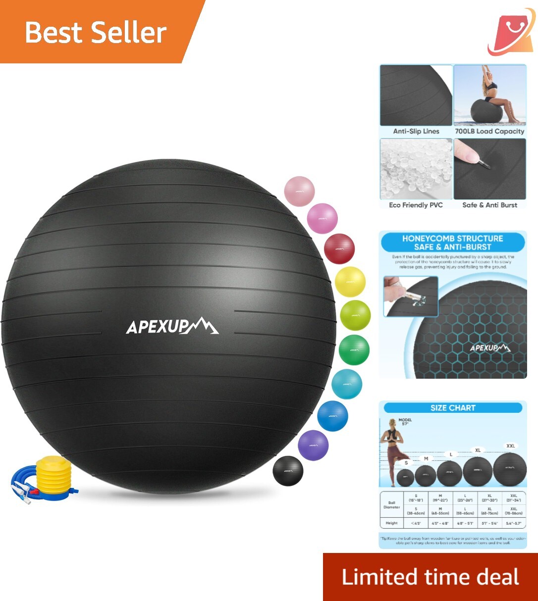 Yoga & Pilates Ball Anti Slip Heavy Duty PVC Fitness Core Balance Training