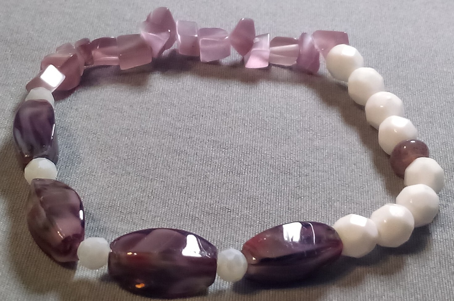 Glass Beaded Purple White Stretch Bracelet Fun Unique