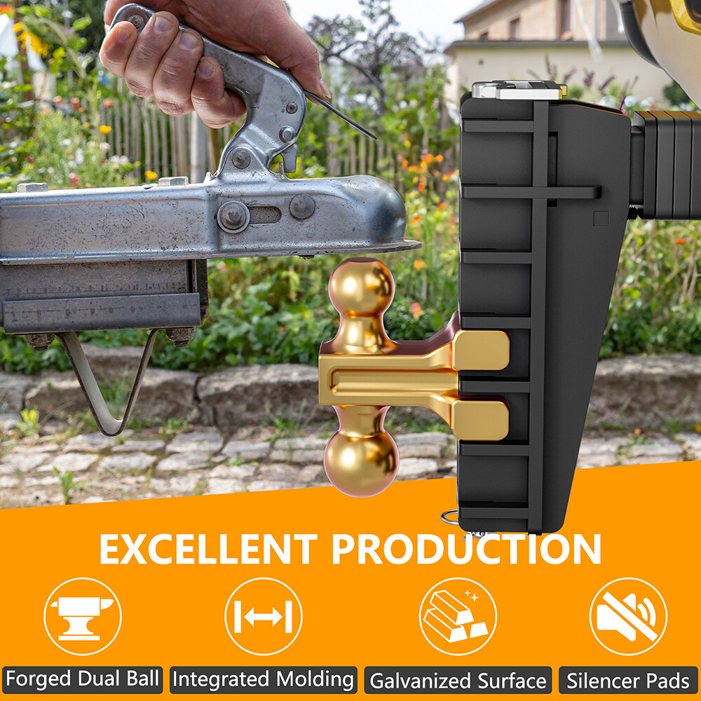 2" Receiver Trailer Hitch 8" Drop Tow Hitch Adjustable Dual Ball Mount 25000lb