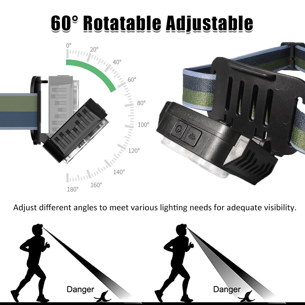 LED Headlamp USB Rechargeable Headlight Flashlight Super Bright Torch Work Lamp