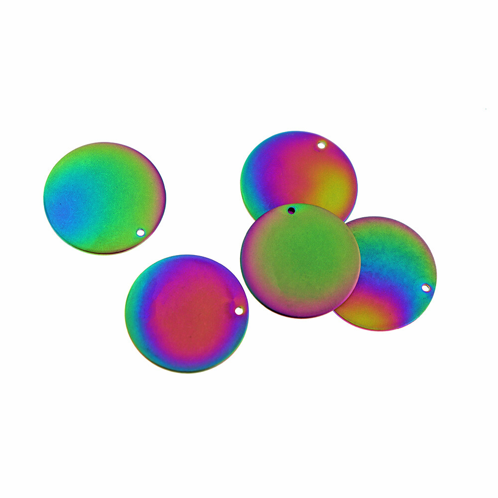Round Stamping Blanks - Rainbow Stainless Steel - 25mm - 4 Tags - MT142