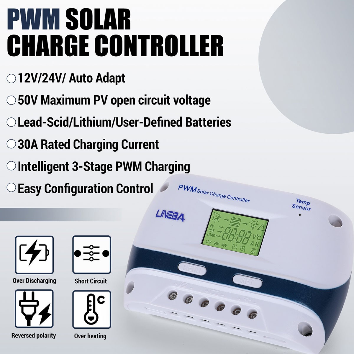 Compact 30A Solar Panel Regulator for Enhanced Battery Life and Efficiency