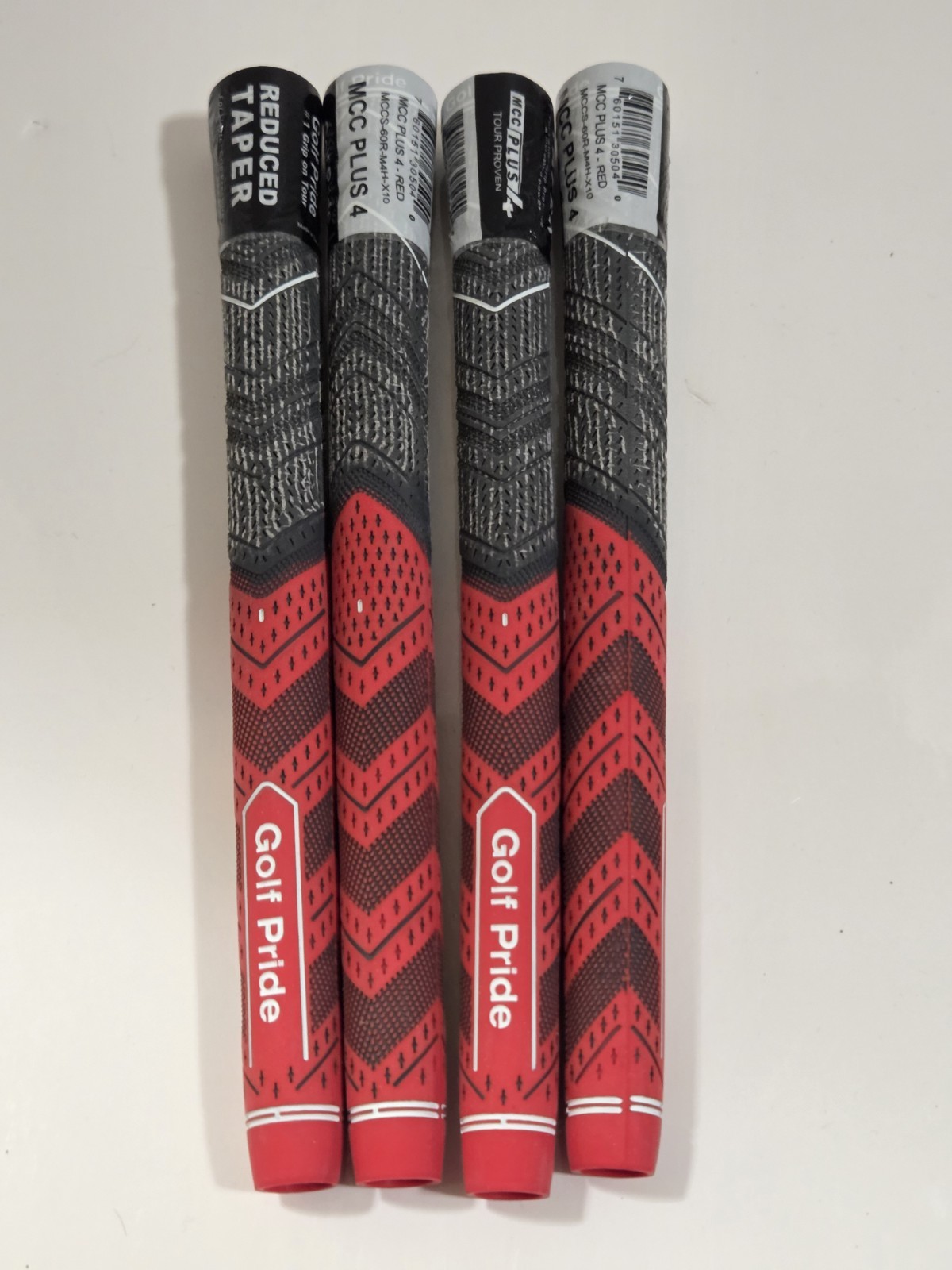 Lot of 4 Golf Pride MCC Plus 4 Standard Grips, Grey/Red - NEW