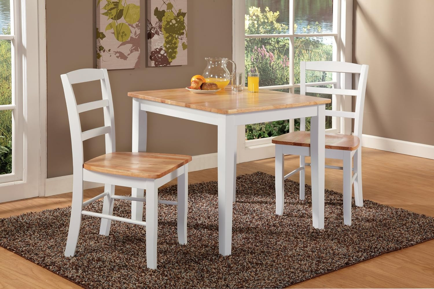 Dining Table Set with 2 Ladderback Chairs Solid Wood Parawood Kitchen/Dining Fur