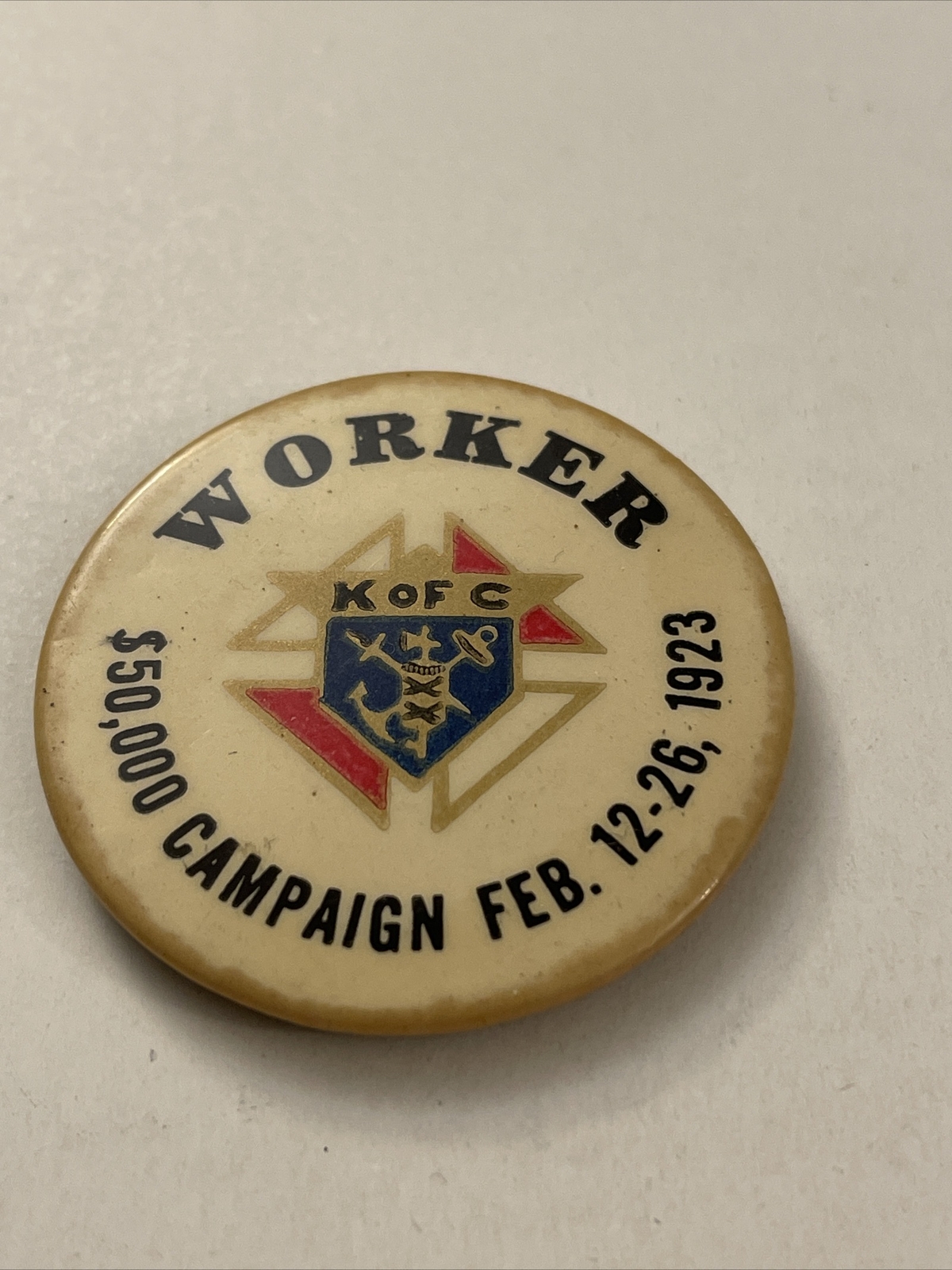 1923 Kinghts of Columbus K of C Worker Button Pin PB31F