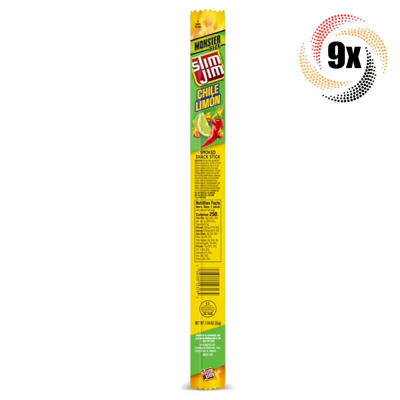 9x Sticks Slim Jim Chile Limon Monster Snack Sticks | 1.94oz | 11G Protein