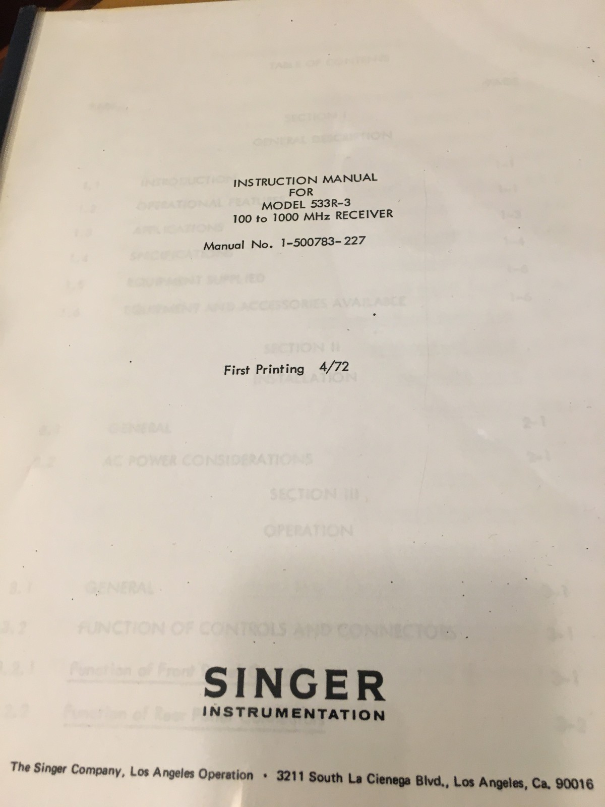 Singer Instrumentation 533R-3 Receiver Instruction Manual