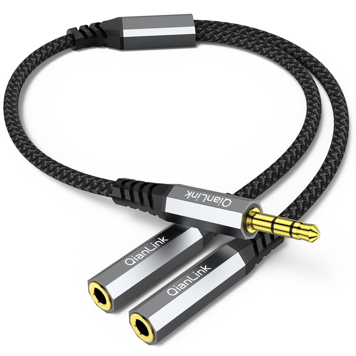 3.5mm Aux Audio Splitter 1FT Male to 2 Female Jack Stereo Y Cable Braided Cord
