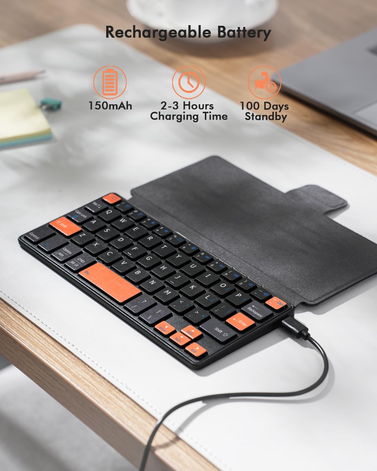 Doohoeek Universal Bluetooth Mini Keyboard, Wireless Compact Keyboard Orange