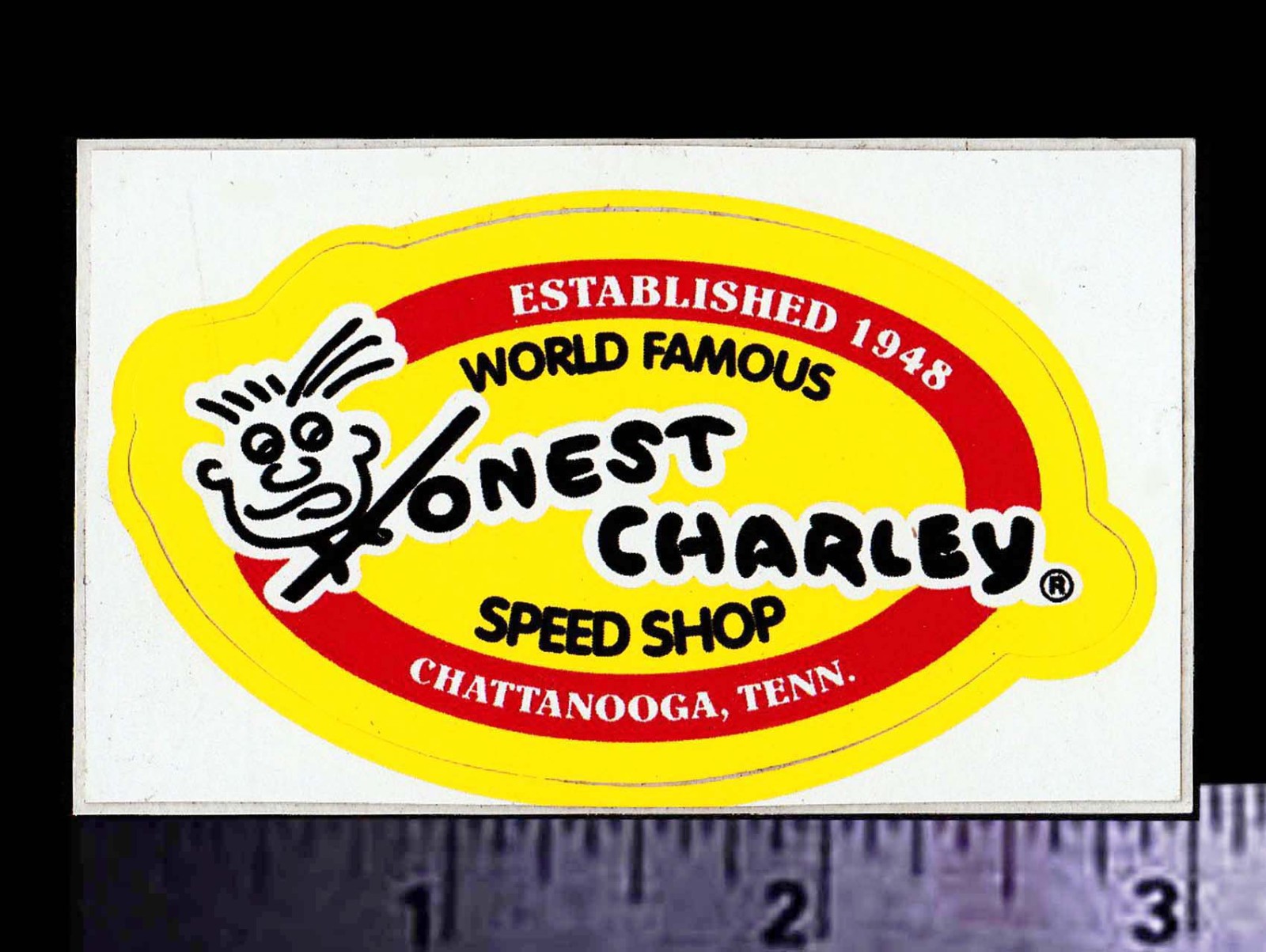 HONEST CHARLEY World Famous Speed Shop - Orig. Vintage Racing Decal/Sticker 3"