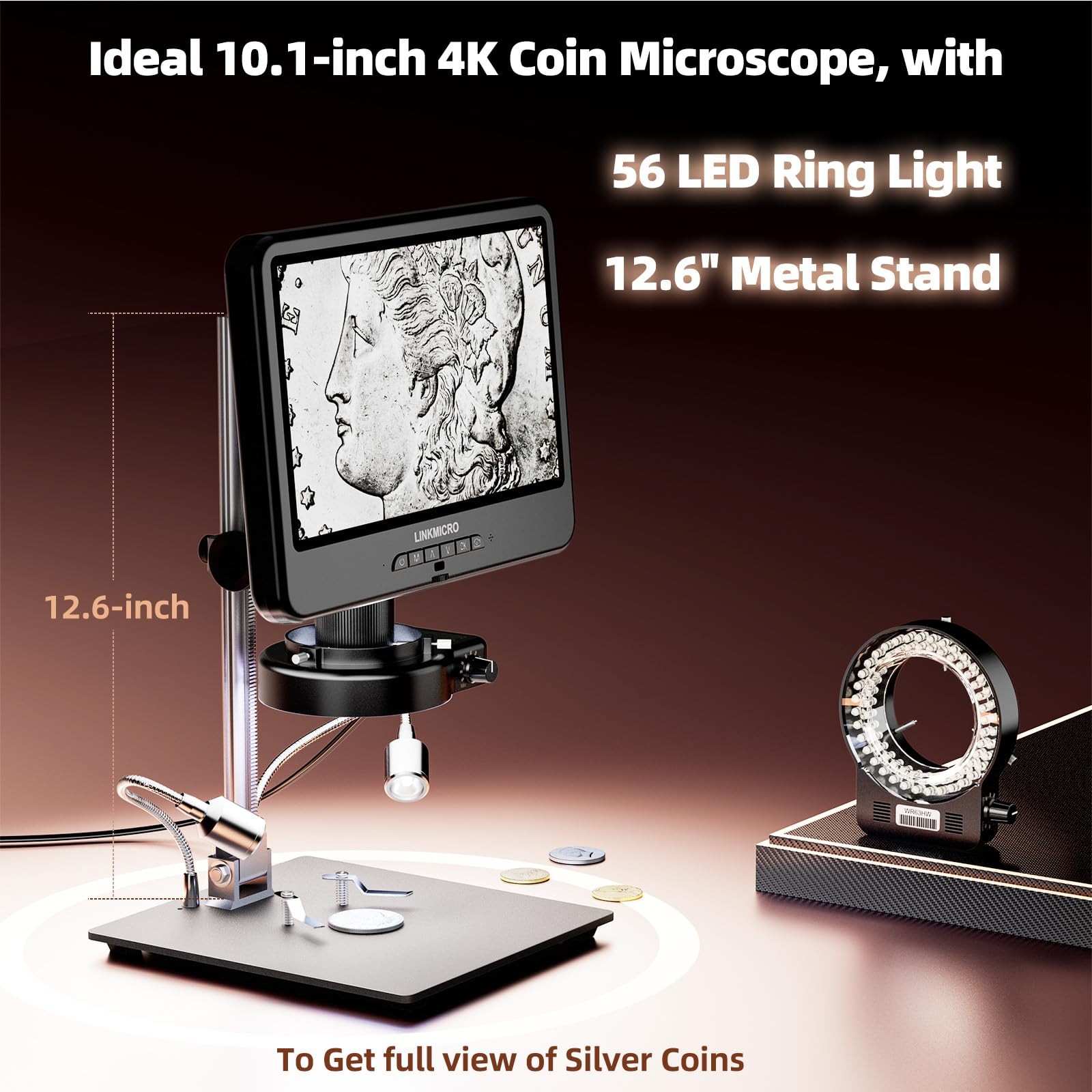 4K 30FPS HDMI Digital Microscope with 10.1'' Screen for LM208S, BLACK
