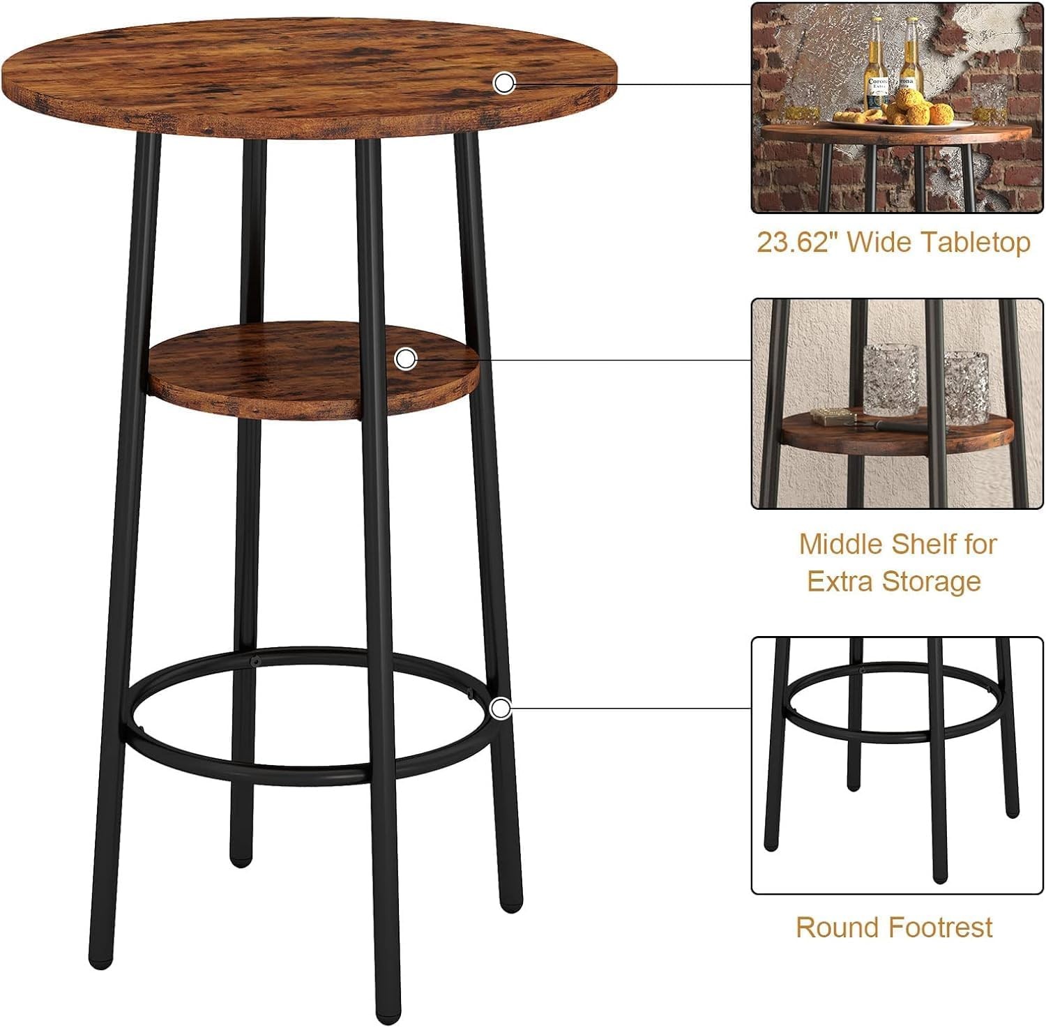 3-Piece Dining Table Set 2 Small Round Kitchen Table W/ 2 Chairs Counter Height