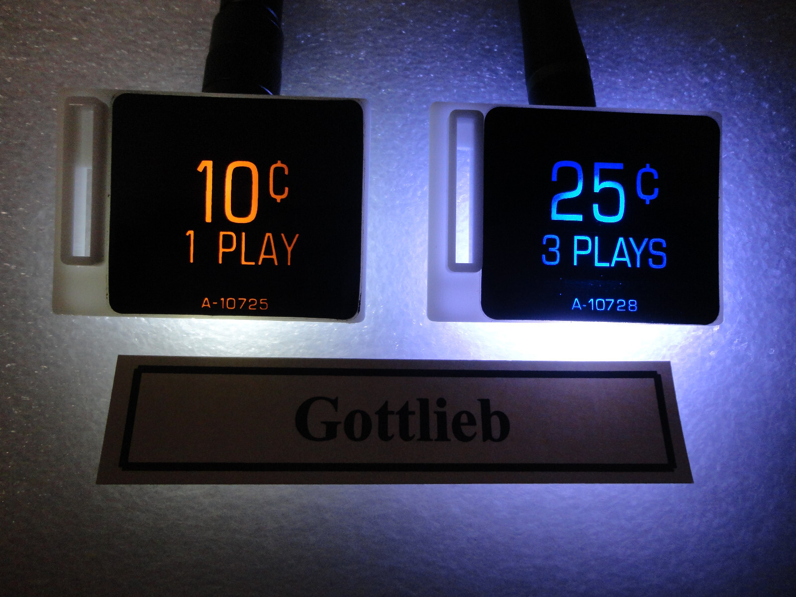 Gottlieb Pinball, Coin Entry Plastics, New, 1 Play 10c & 3/25c, Cheap Shipping.