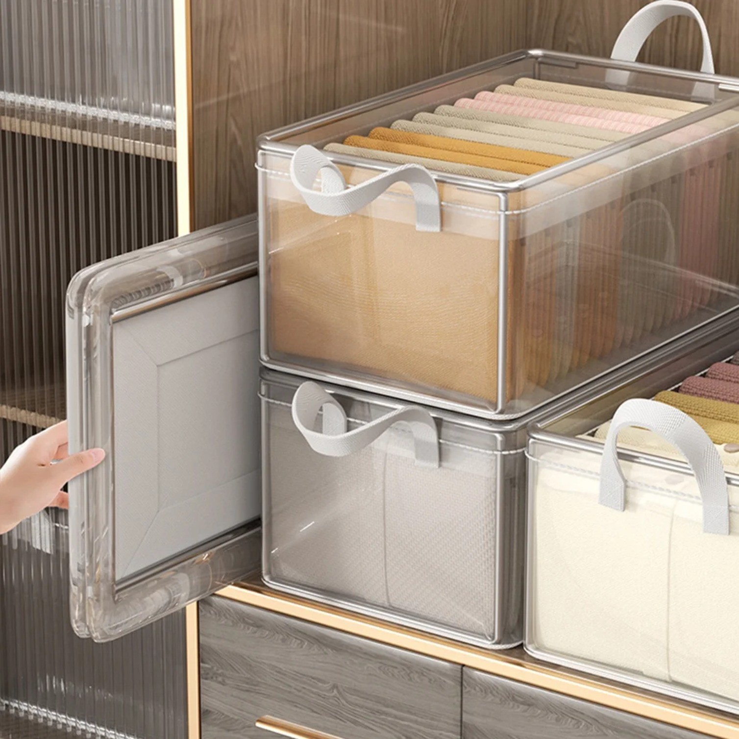 42L Clear Plastic Storage Boxes, Set of 3 (Transparently, 42L)