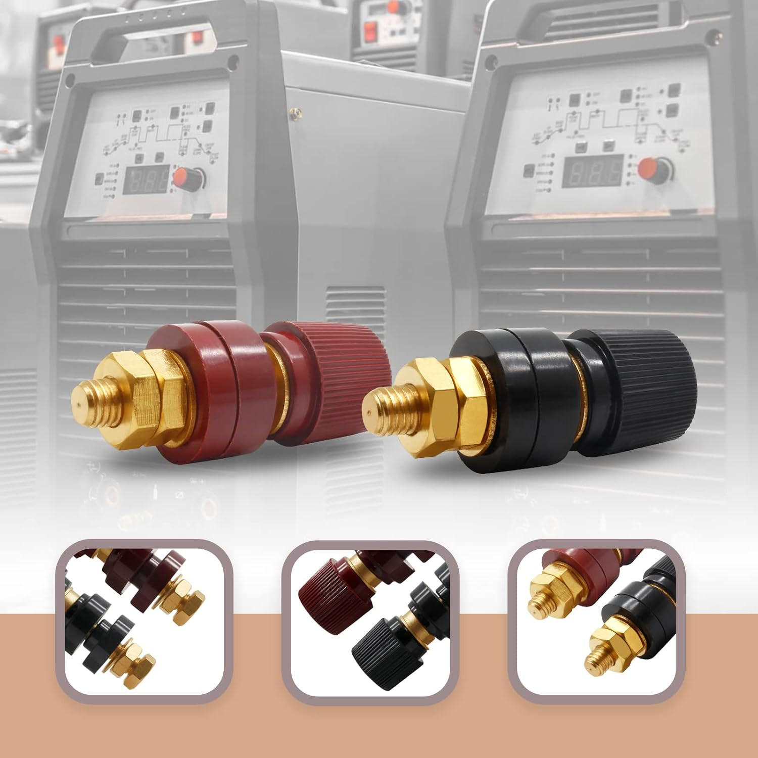 2 Pcs 1/4" Copper Battery Terminal Studs, M6 Binding Post Connectors Red & Black