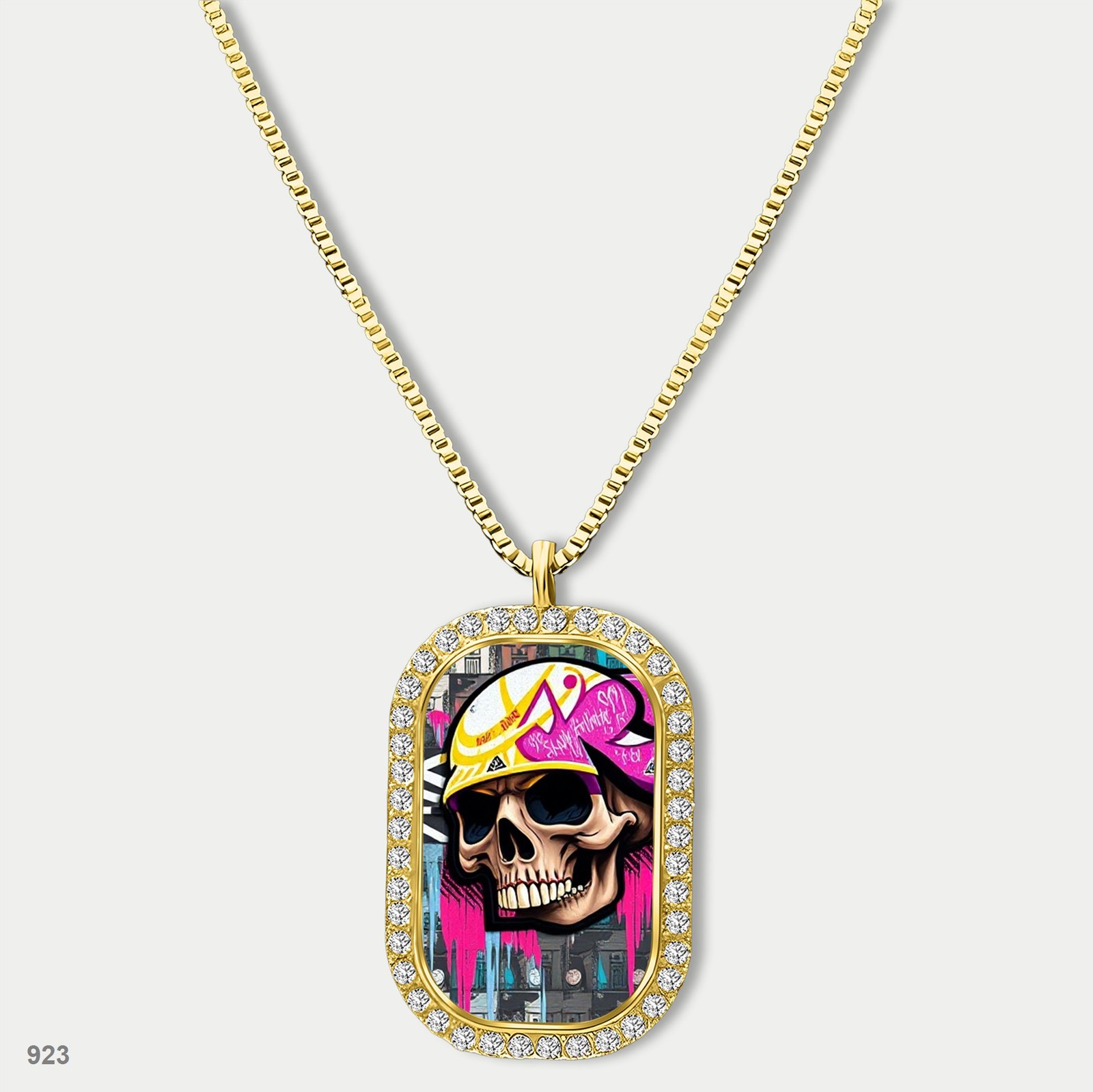 New Skeleton Graffiti Skull Fashion Pendant Necklace Chain Photo Dog Tag Chain G